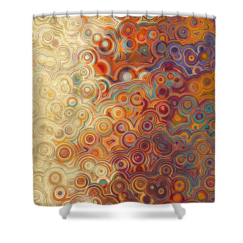 Red Shower Curtain featuring the painting John 13 35. Love One Another. by Mark Lawrence