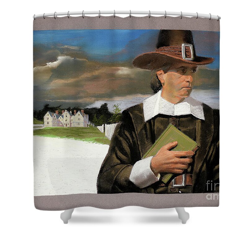 Tom Lydon Shower Curtain featuring the painting John Harvard by Tom Lydon