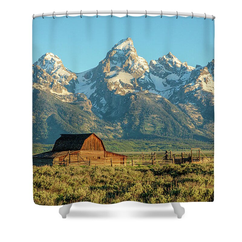 Grand Teton National Park Shower Curtain featuring the photograph John Moulton Historic Barn by Jack Bell