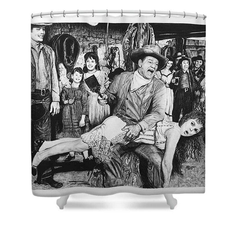 John Wayne spanks Maureen OHara by GG Shower Curtain by GG Banks - Pixels
