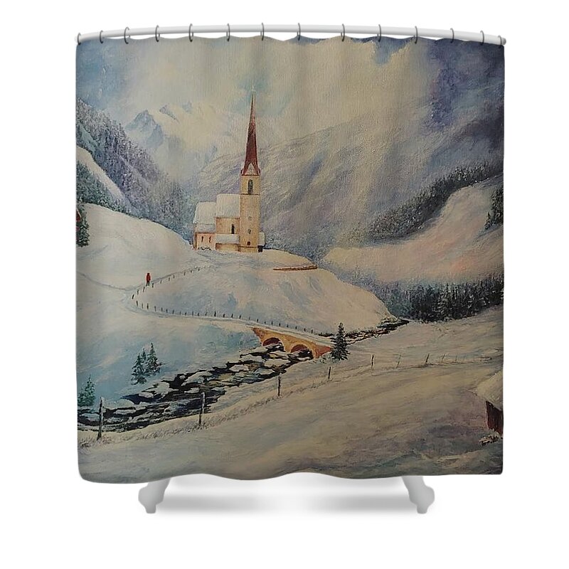 Inspirational Shower Curtain featuring the painting Journey Toward the Cross by ML McCormick