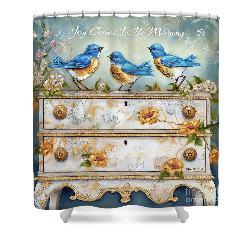 Eastern Bluebirds Shower Curtain featuring the painting Joy Comes In The Morning by Tina LeCour