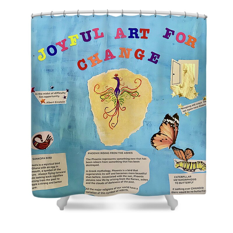 Joyful Shower Curtain featuring the mixed media Joyful Art For Change Vignettes by Kenlynn Schroeder