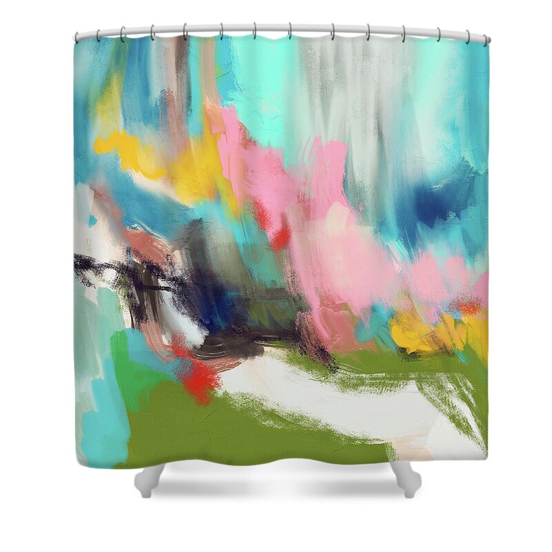 Abstract Shower Curtain featuring the mixed media Joyful Statement- Art by Linda Woods by Linda Woods