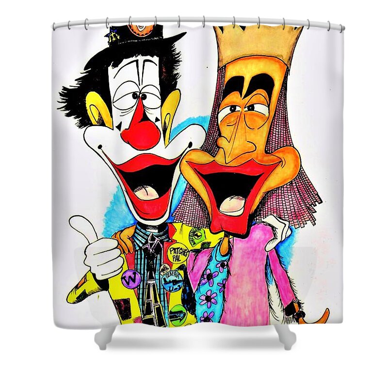 Jp Shower Curtain featuring the drawing JP Patches and Gertrude by Michael Hopkins