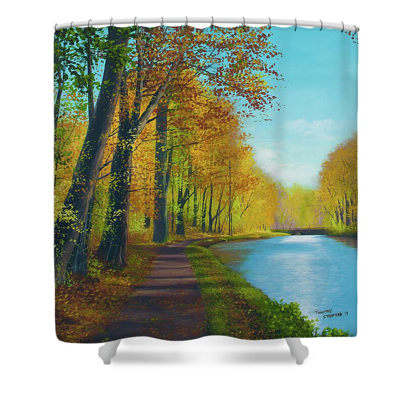 Landscape Shower Curtain featuring the painting Jubilant Path by Timothy Stanford