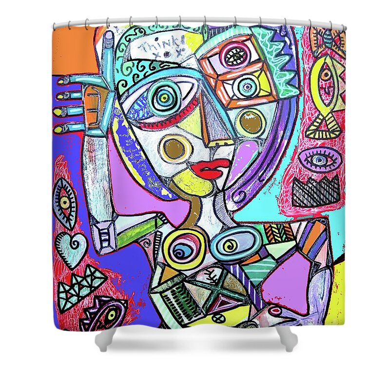 Sandra Silberzweig Shower Curtain featuring the painting Juggling The Rhythm Of Chaos by Sandra Silberzweig