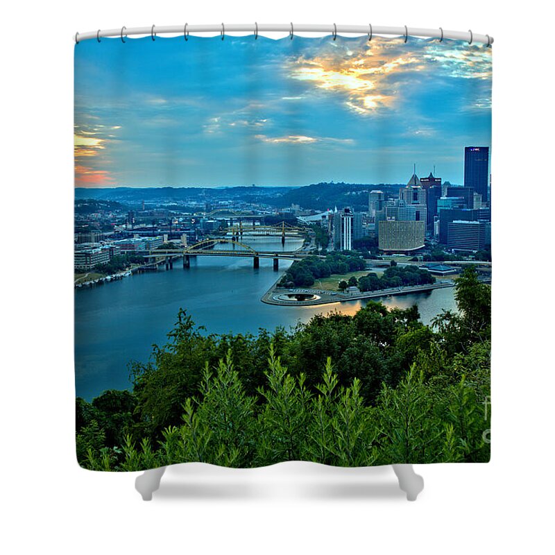 Pittsburgh Shower Curtain featuring the photograph July Morning Over The Allegheny River by Adam Jewell
