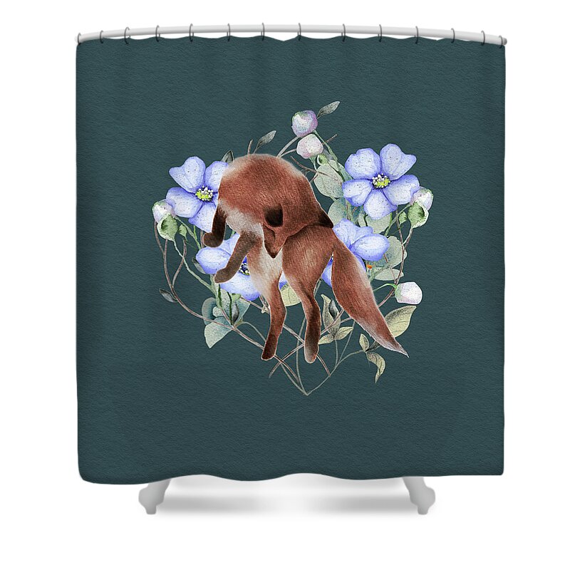 Fox Shower Curtain featuring the painting Jumping Fox With Flowers by Garden Of Delights