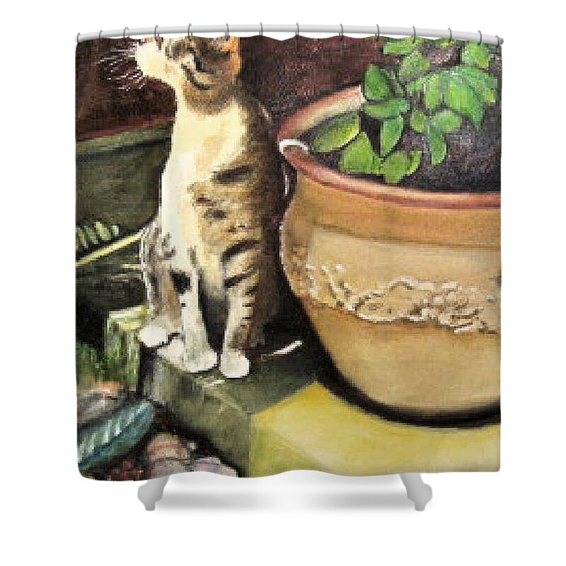Kitten Shower Curtain featuring the painting June's Baby by Bobby Walters