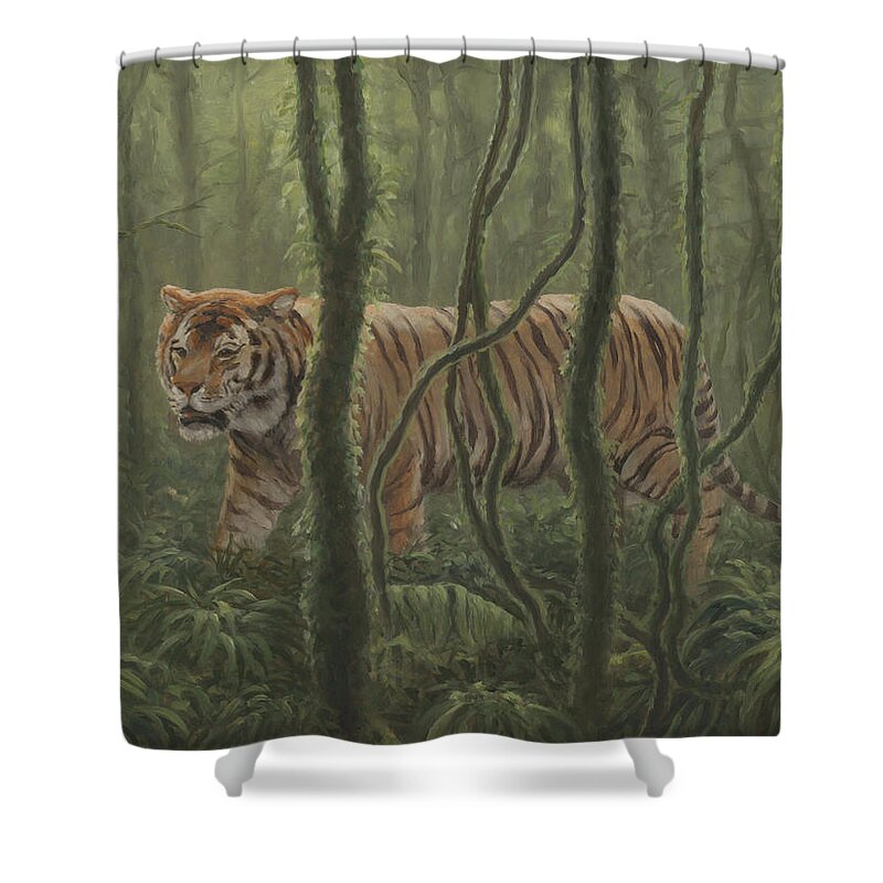 Tiger Shower Curtain featuring the painting Jungle Cat by Guy Crittenden