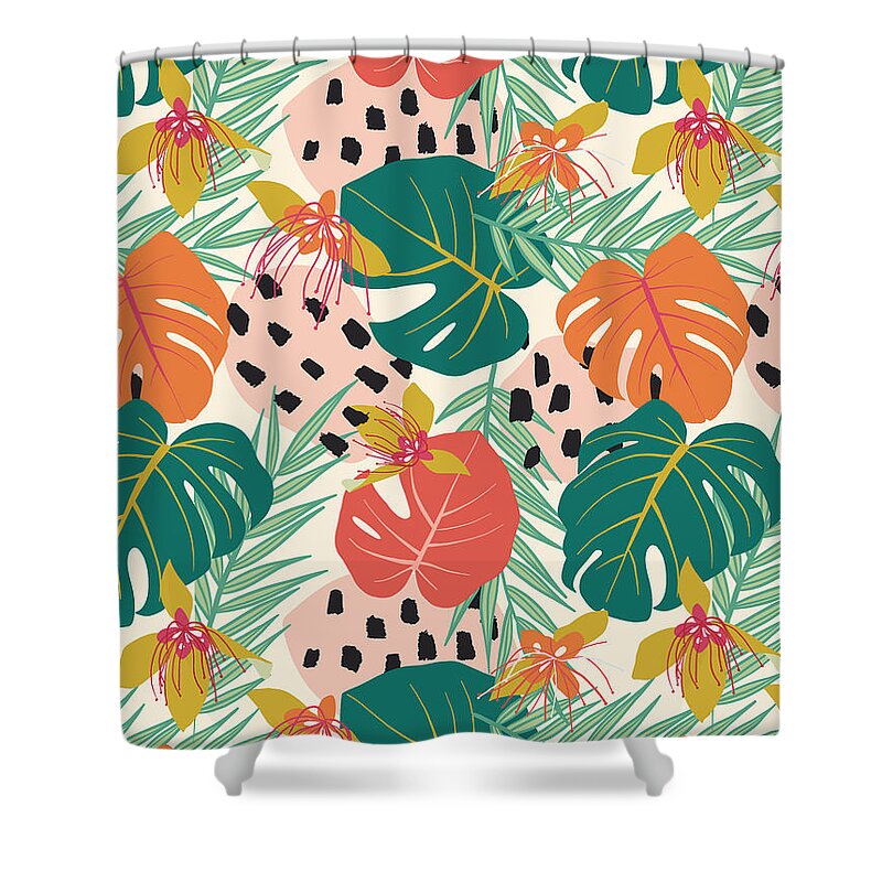 Illustration Shower Curtain featuring the digital art Jungle Floral Pattern by Ashley Lane