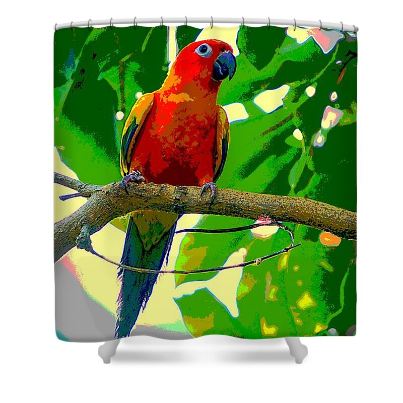 Parakeet Shower Curtain featuring the mixed media Jungle Parakeet by Ian Gledhill