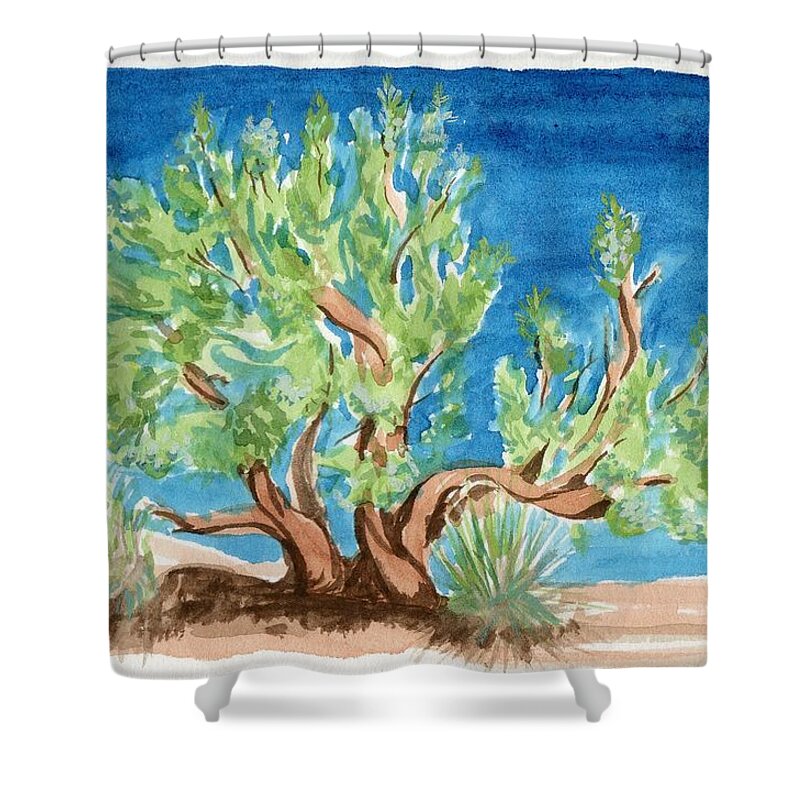 Juniper Tree Shower Curtain featuring the painting Juniper with Berries by Tammy Nara
