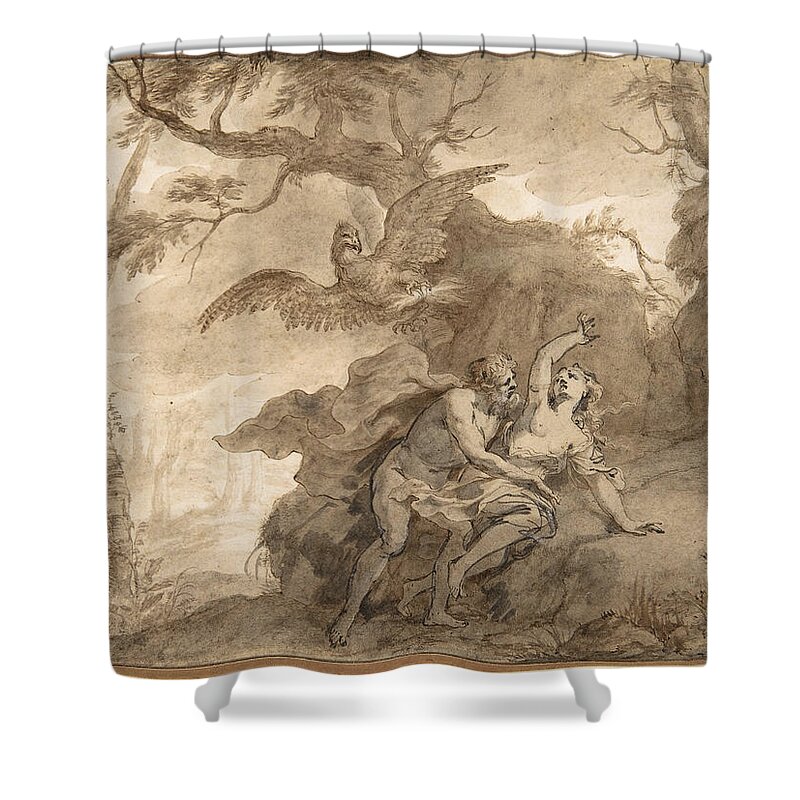 Godfried Maes Shower Curtain featuring the drawing Jupiter and Io by Godfried Maes