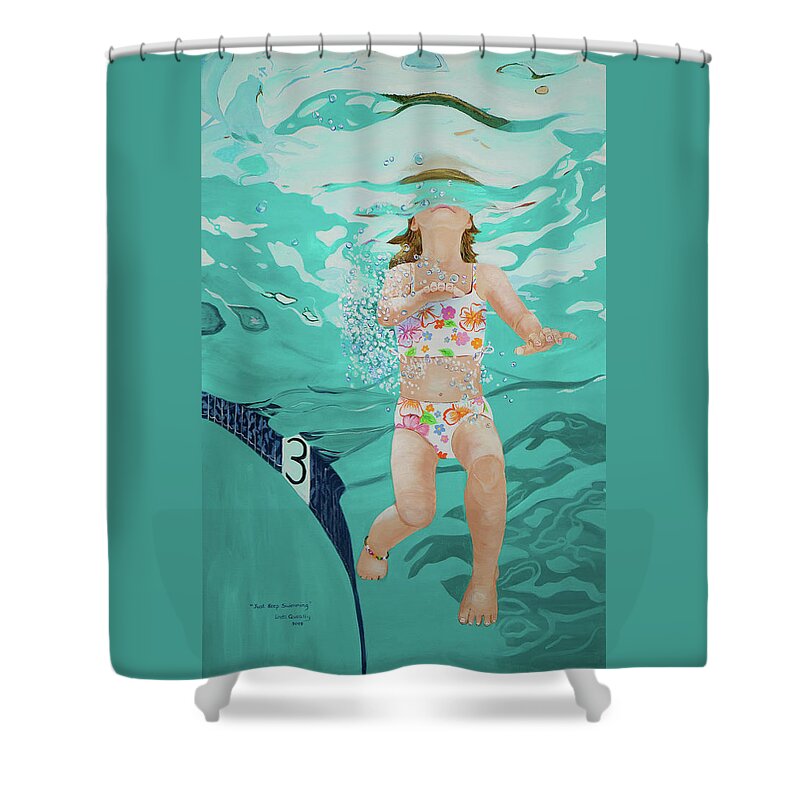 Swimming Pool Shower Curtain featuring the painting Just Keep Swimming by Linda Queally