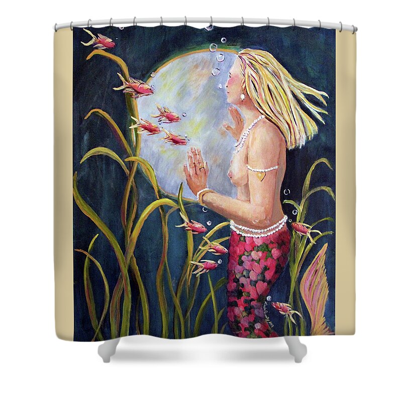 Mermaid Shower Curtain featuring the painting Just Looking by Linda Queally by Linda Queally