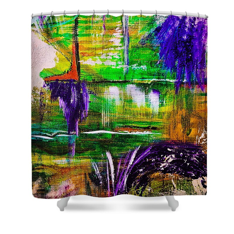 Acrylic Shower Curtain featuring the mixed media Justin by Laura Jaffe