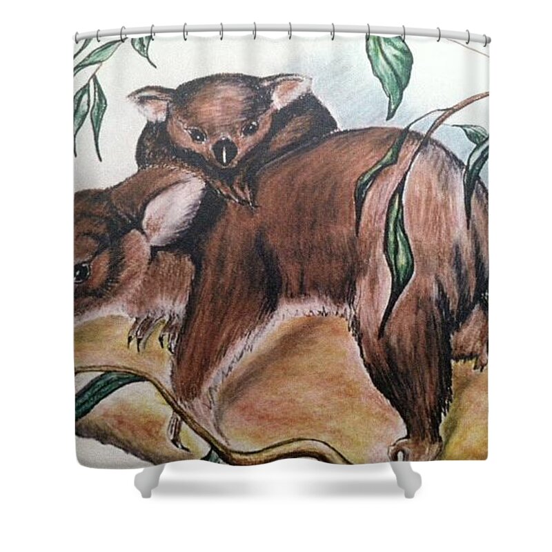  Shower Curtain featuring the mixed media K Bears by Angie ONeal
