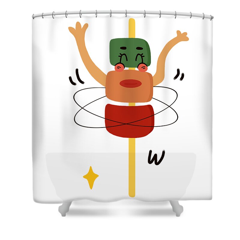 Digital，festival Shower Curtain featuring the drawing Kabob likes to play hula hoop by Min Fen Zhu