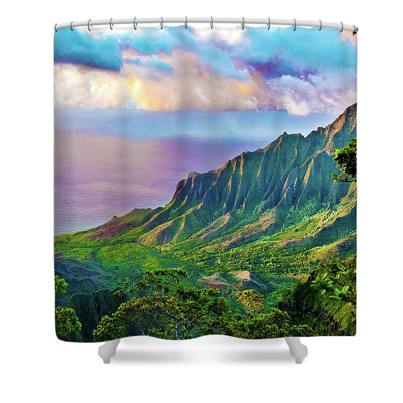 Kalalau Mountains Kaui Napali Coast Shower Curtain featuring the photograph Kalalau Kaui by Leonardo Dale