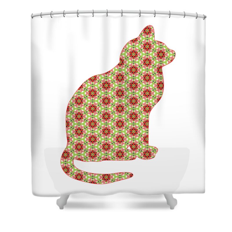 Cat Shower Curtain featuring the digital art Kaleidoscope Kitty by Marianne Campolongo