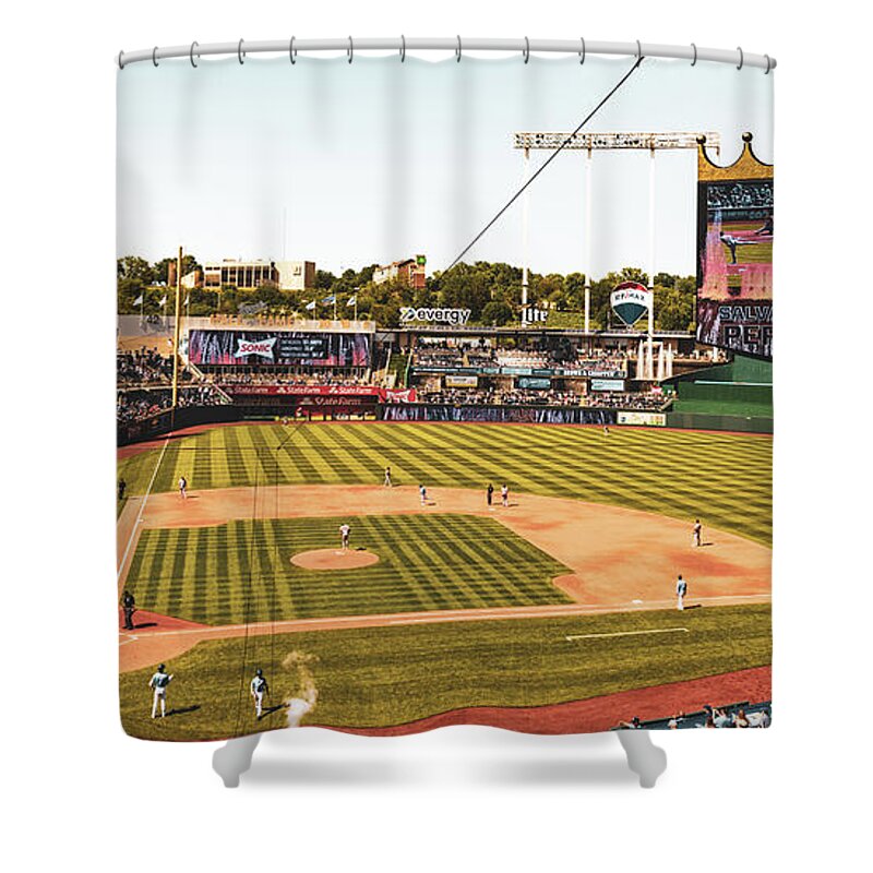 Kansas City Shower Curtain featuring the photograph Kansas City Home Run Panorama At The K by Gregory Ballos