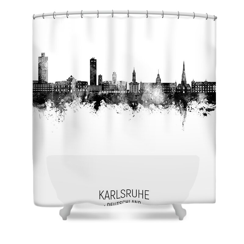 Karlsruhe Shower Curtain featuring the digital art Karlsruhe Germany Skyline #47 by Michael Tompsett