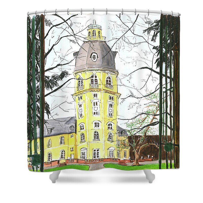 Karlsruhe Palace Shower Curtain featuring the painting Karlsruhe Palace by Tracy Hutchinson
