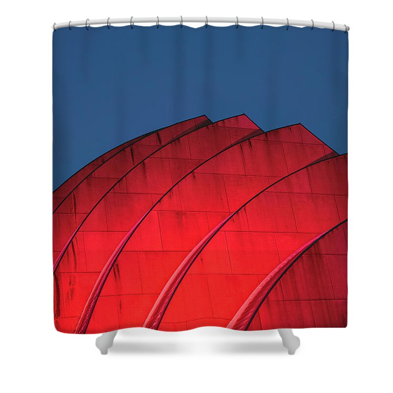 Kansas City Shower Curtain featuring the photograph Kauffman Center Red iii by Ryan Heffron