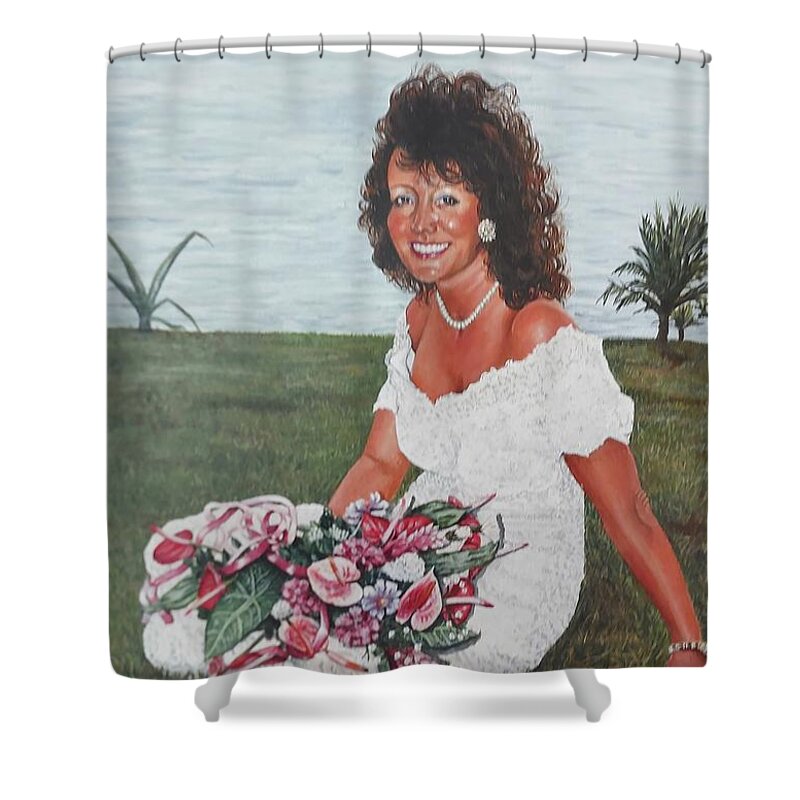 St Lucia Shower Curtain featuring the painting Kay on her wedding day in St Lucia by Mackenzie Moulton