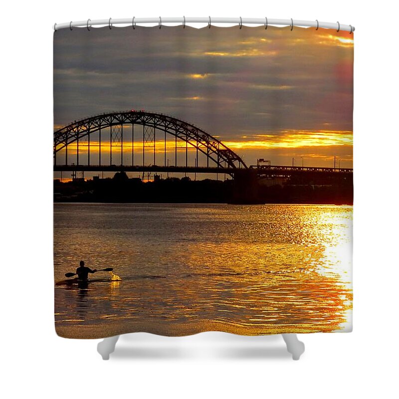 Kayak Shower Curtain featuring the photograph Kayaking on the Delaware River at Sunset by Linda Stern