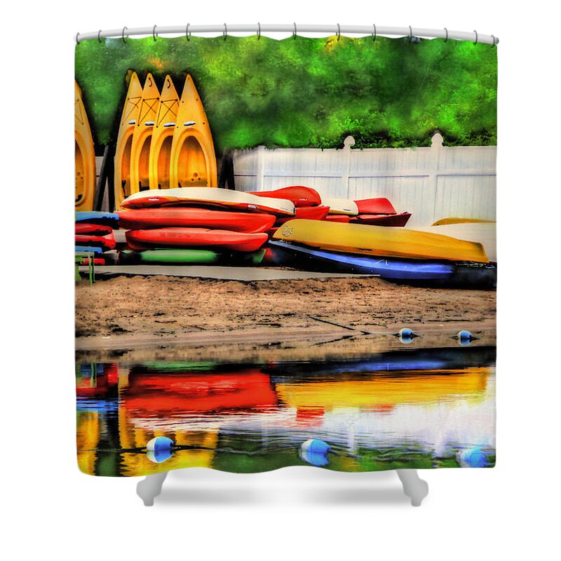 Kayaks Shower Curtain featuring the photograph Kayaks At Lake George by Jeff Breiman