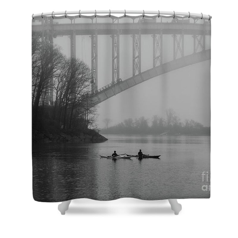 Kayak Shower Curtain featuring the photograph Kayaks on Spuyten Duyvil by Cole Thompson