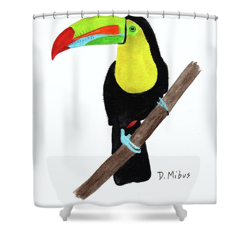 Keel-billed Toucan Shower Curtain featuring the painting Keel-Billed Toucan Day 3 Challenge by Donna Mibus