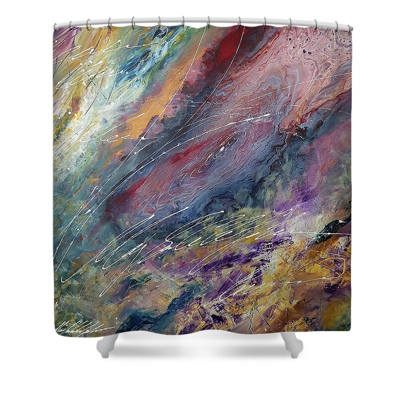 Blue . Abstract. Gold. Colorful Shower Curtain featuring the painting Dream by Themayart