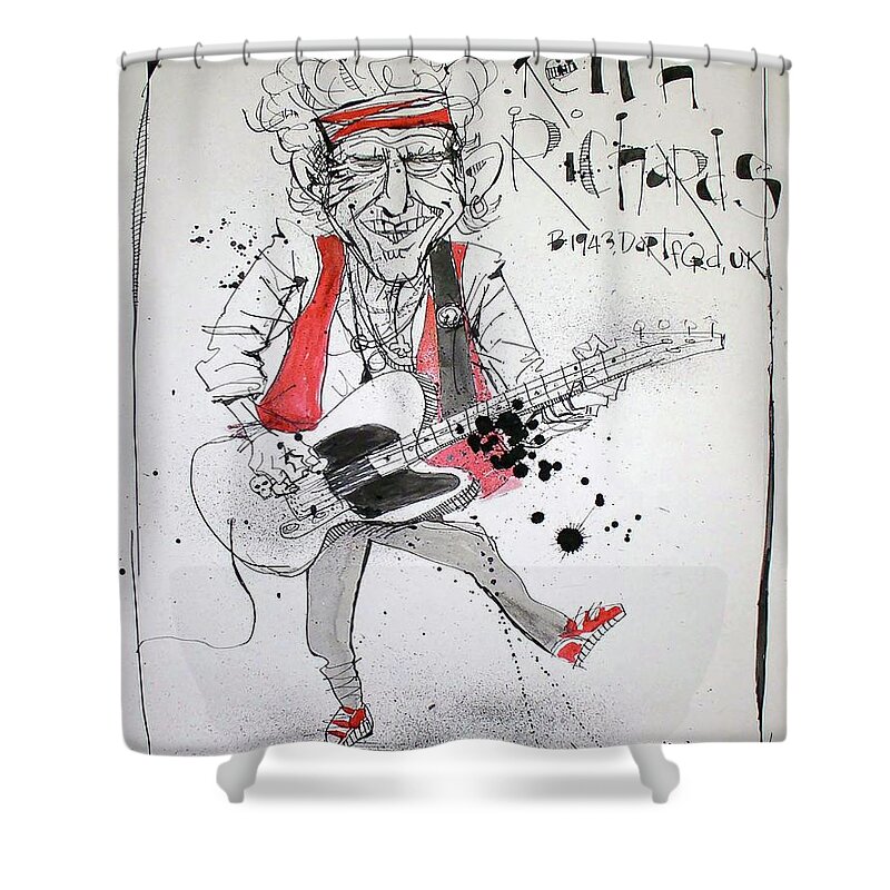  Shower Curtain featuring the drawing Keith Richards by Phil Mckenney