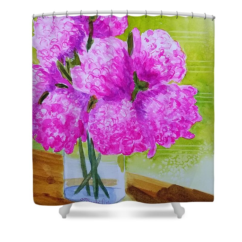 Spring Shower Curtain featuring the painting Kellies' Cuttings by Ann Frederick