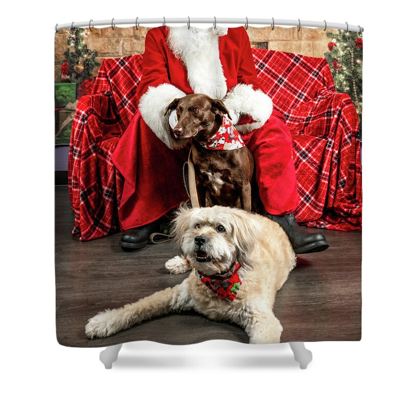Annie Shower Curtain featuring the photograph Kellie and Annie with Santa 2 by Christopher Holmes