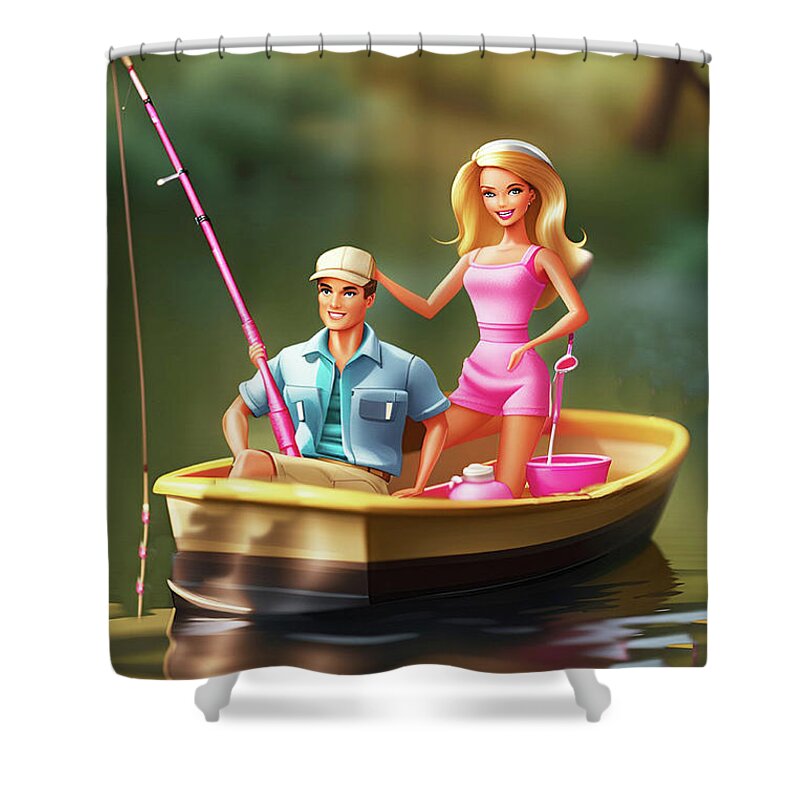 Ken Takes Barbie Fishing Shower Curtain by Movie Poster Prints