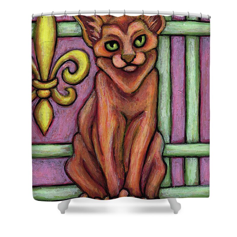Cat Portrait Shower Curtain featuring the painting Kevin. The Hauz Katz. Cat Portrait Painting Series. by Amy E Fraser