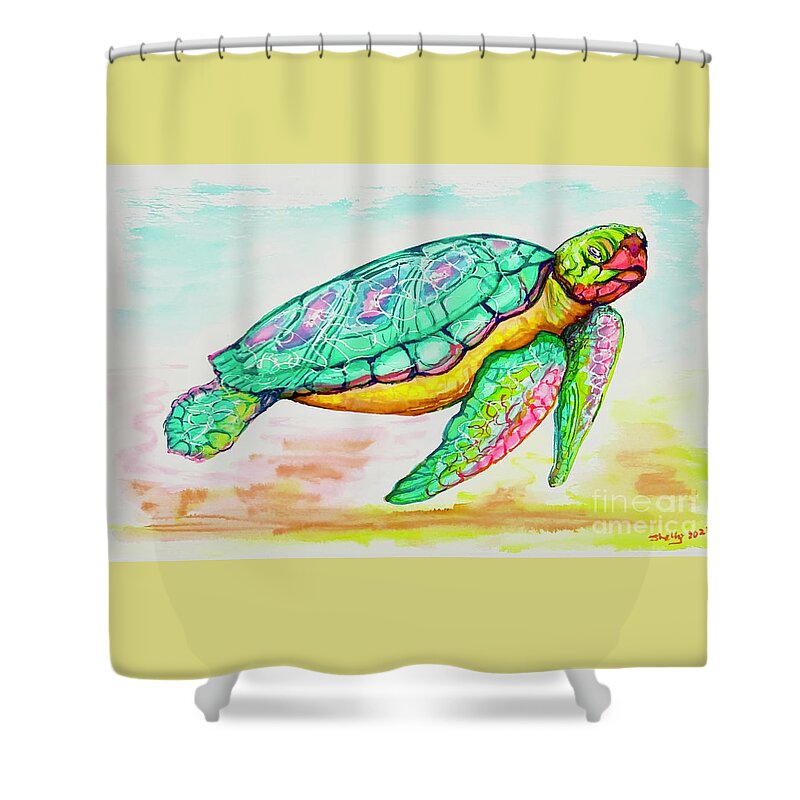 Key West Shower Curtain featuring the painting Key West Turtle 2 2021 by Shelly Tschupp