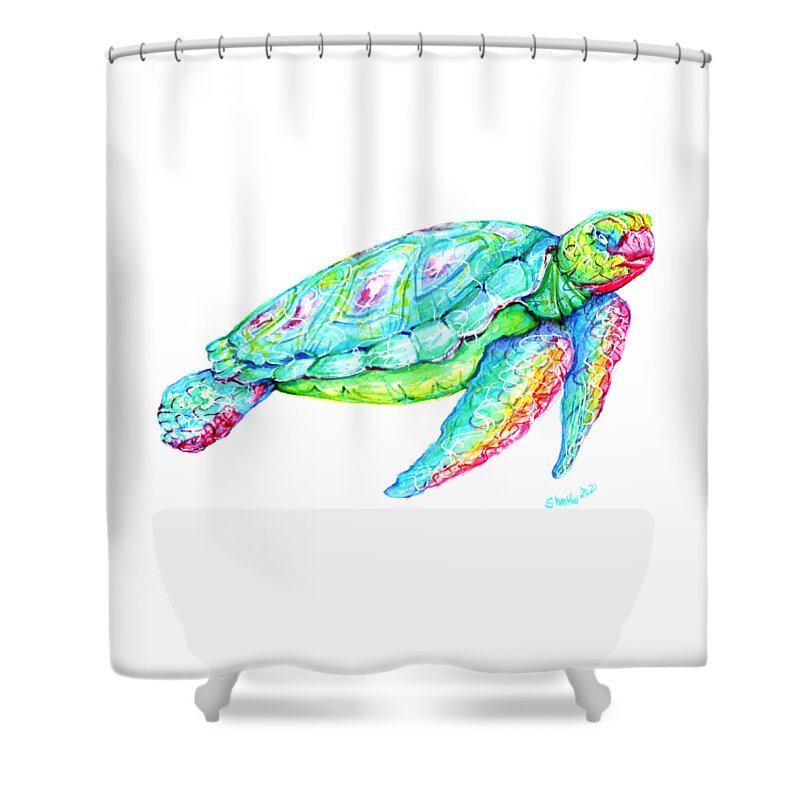 Turtle Shower Curtain featuring the painting Key West Turtle 2 Study by Shelly Tschupp