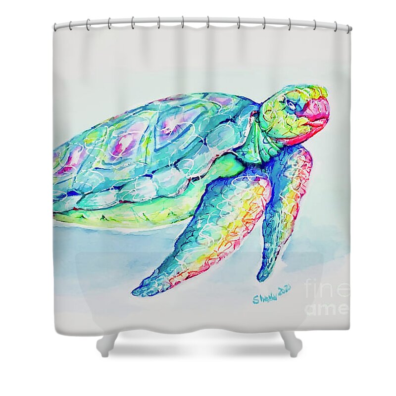 Turtle Shower Curtain featuring the painting Key West Turtle 2021 by Shelly Tschupp