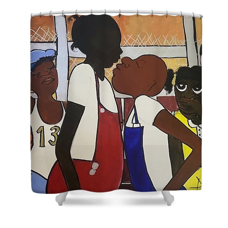  Shower Curtain featuring the mixed media Kids by Angie ONeal