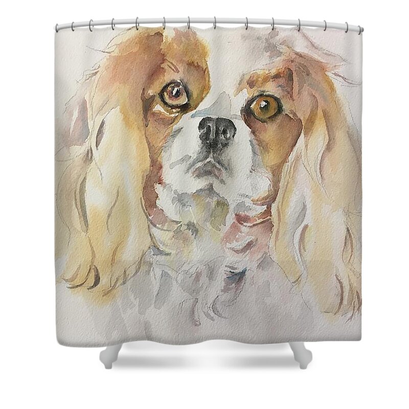 King Charles Shower Curtain featuring the painting King Charles by Liana Yarckin