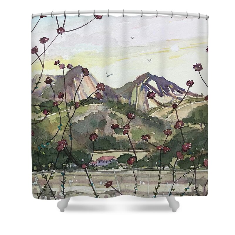 King Gillette Ranch Shower Curtain featuring the painting King Gillette Evening by Luisa Millicent