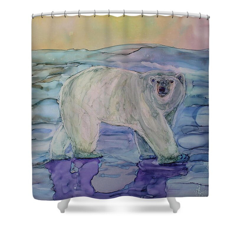 Polar Bear Shower Curtain featuring the painting King of the North by Ruth Kamenev