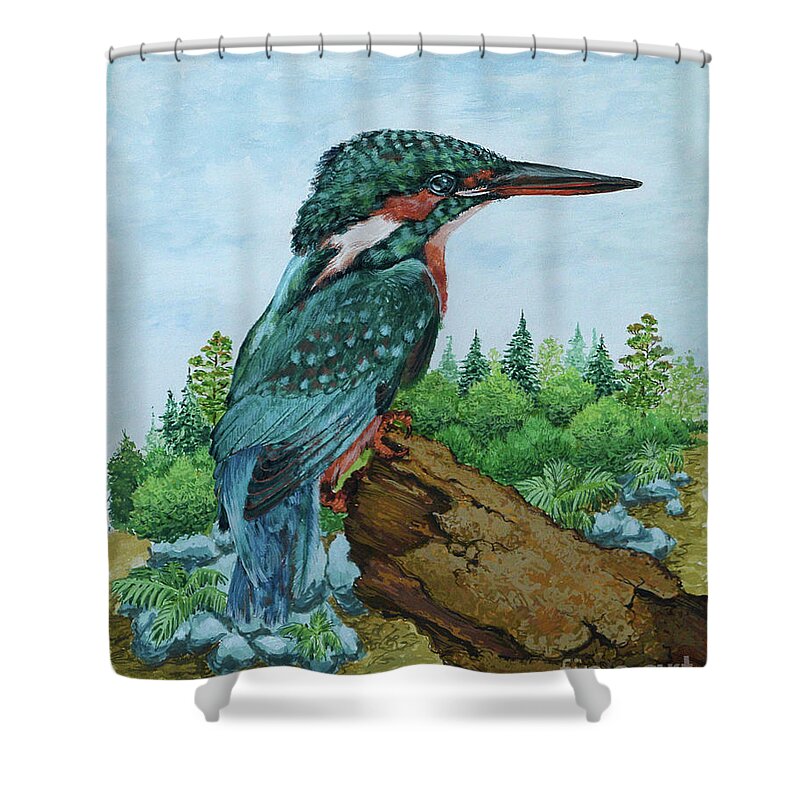  Shower Curtain featuring the painting Kingfisher by Jyotika Shroff