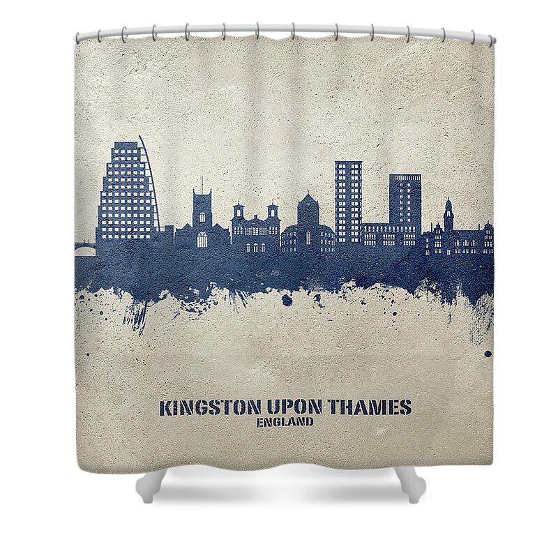 Kingston Upon Thames Shower Curtain featuring the digital art Kingston upon Thames England Skyline #94 by Michael Tompsett